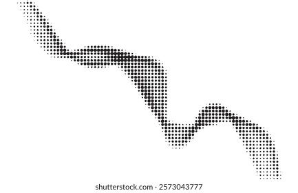 Dotted wave line background. Black halftone undulate pattern. Abstract particle flow wave wallpaper. Curved dashed gradient net design element for poser, banner, presentation, booklet, flyer. Vector