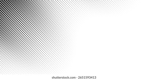 Plano de fundo da linha de onda pontilhada. Padrão ondulado de meio-tom preto. Papel de parede de onda de fluxo de partícula abstrata. Elemento de design de rede de gradiente tracejado curvo para placa-mãe, banner, plano de fundo moderno