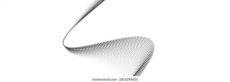 Dotted wave line background. Black halftone undulate pattern. Abstract particle flow wave wallpaper. Curved dashed gradient net design element for poser, banner, presentation, booklet, flyer.eps10