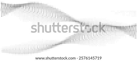 Dotted wave line background. Black halftone undulate pattern. Abstract particle flow wave wallpaper. Curved dashed gradient net design element for poser, banner, presentation, booklet, flyer. Vector