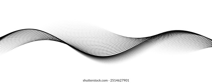 Dotted wave line pattern. Black halftone undulate net background. Abstract stipple particle flow wallpaper. Curved dashed gradient element for poser, banner, presentation, booklet, flyer. Vector