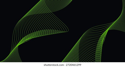 Gestricheltes Wellenlinienmuster. Schwarzer Halbton, gewellter Netzhintergrund. Abstrakte Streifenpartikel-Flow-Tapete. Gestricheltes Farbverlaufselement für Poster, Banner, Präsentation, Broschüre, Flyer. Vektorgrafik