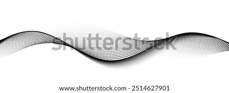 Dotted wave line pattern. Black halftone undulate net background. Abstract stipple particle flow wallpaper. Curved dashed gradient element for poser, banner, presentation, booklet, flyer. Vector