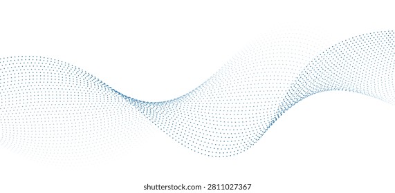 Dotted wave line pattern. Light blue halftone undulate net background. Abstract air flowing particle wallpaper. Vector curve dashed gradient element for poser, banner, presentation, booklet, flyer