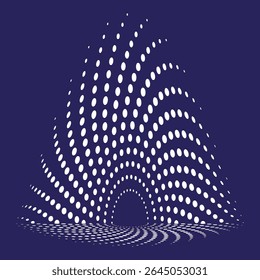 Dotted wave pattern. Blue particle flow. Dynamic motion vector. Curved line design.