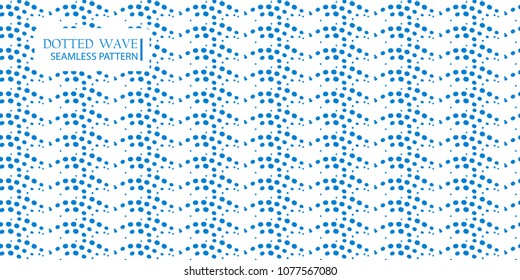 Dotted wave seamless pattern. Stock vector illustration of flowing water in blue color for background, textile, wrapping paper.