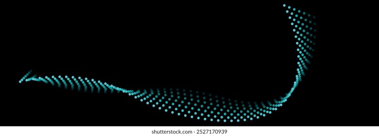 Dotted wavy line pattern vector illustration. Abstract blue wave flow isolated on black background. 3d modern dynamic energy bright music swirl