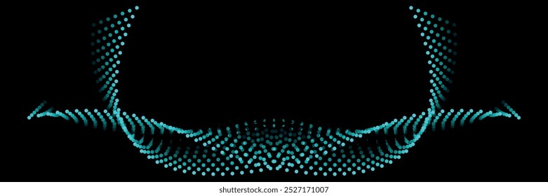 Dotted wavy line pattern vector illustration. Abstract blue wave flow isolated on black background. 3d modern dynamic energy bright music swirl.eps10