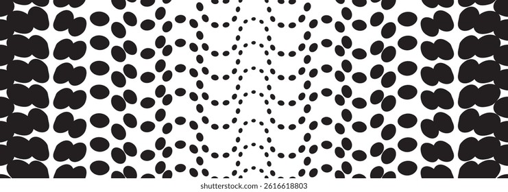 Dotted wavy line. Seamless patteren with polka dots egg shape. Black and white stylish abstract textuire. Artistic wave ornament