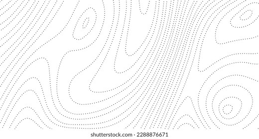 Dotted wavy lines background. Abstract wave stripes texture. Warped and curved dashed lines wallpaper. Vector minimalistic map design template