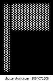 Dotted white flag icon on a black background. Vector halftone illustration of flag icon constructed of round dots.