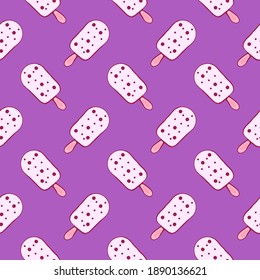 Dotted white ice cream , seamless pattern on a purple background.