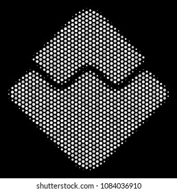 Dotted white Waves currency icon on a black background. Vector halftone concept of Waves currency symbol designed with round points.