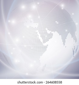 Dotted world globe, light design vector illustration