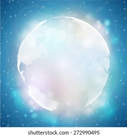 Dotted world globe, light design vector illustration.