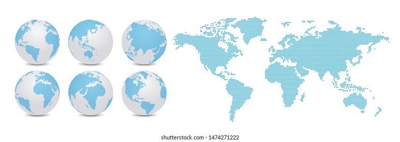 Dotted World Map and 3D Earth Globe 