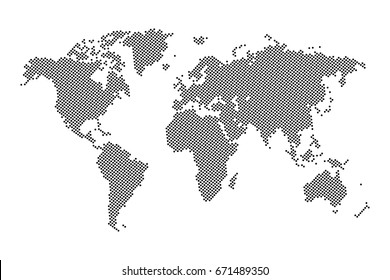 Dotted world map - Abstract black pixel colorful on white background. vector illustration eps 10.