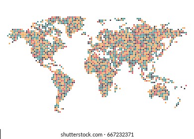 Dotted world map - Abstract pixel colorful on white background. vector illustration eps 10.