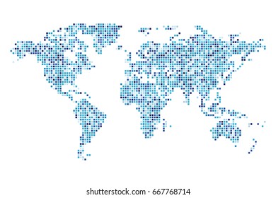 Dotted world map - Abstract pixel blue on white background. vector illustration eps 10.