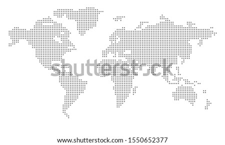 Dotted world map all continents on white background. Earth silhouette for education, websites, business reports.
