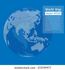 Dotted World Map Background. Earth Globe. Globalization Concept. White And Blue. Vector.