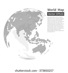 Dotted World Map Background. Earth Globe. Globalization Concept. Black And White. Vector.