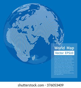 Dotted World Map Background. Earth Globe. Globalization Concept. White And Blue. Vector.