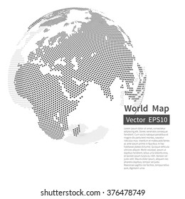 Dotted World Map Background. Earth Globe. Globalization Concept. Black And White. Vector.