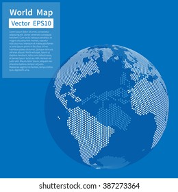 Dotted World Map Background. Earth Globe. Globalization Concept. White And Blue. Vector.