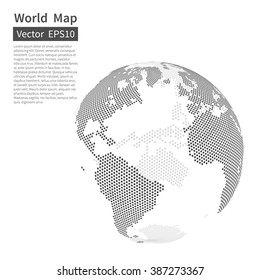 Dotted World Map Background. Earth Globe. Globalization Concept. Black And White. Vector.