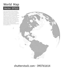 Dotted World Map Background. Earth Globe. Globalization Concept. Black And White. Vector.