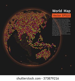 Dotted World Map Background. Night Earth Globe. Globalization Concept. Vector.