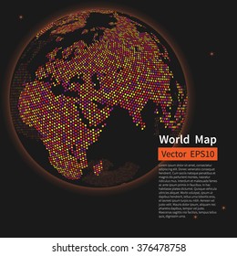 Dotted World Map Background. Night Earth Globe. Globalization Concept. Vector.