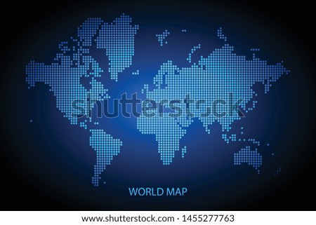 Dotted world map. Dotted blue world map. World map with name. Symbol for your web site design map logo. app, ui, eps10.