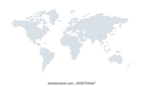 Mapa mundial punteado. Ilustración vectorial azul. Vector de mapa del mundo, aislado sobre fondo blanco. Conveniente para el patrón del sitio web, informe anual, infografías. Icono de mapa del mundo similar.