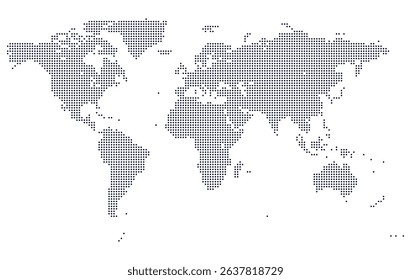 Dotted world map clip art featuring geometric Earth elements. A stylized take on global cartography with a contemporary look. Small dotted circle shape in world map