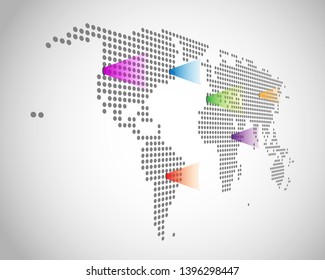 Dotted World Map with Color transparent Pointers - Vector