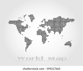 Dotted World Map. The form with black points on light background. Vector illustration.