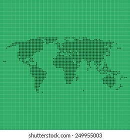 dotted world map with geographic grid