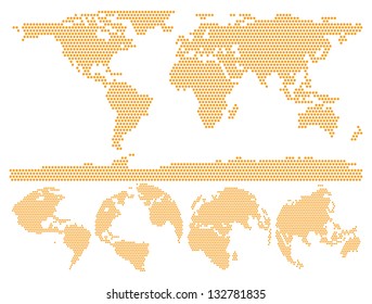 Dotted World Map Globe Made of Circle Shapes. Vector Illustration EPS 10.