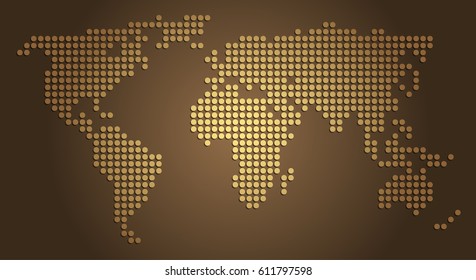 Dotted world map in gold colors