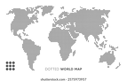 Dotted world map. Gray vector illustration. World map isolated on white background. Suitable for backgrounds, logistics, reports, travel and infographics. Vector illustration
