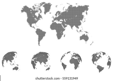 Dotted world map. Halftone vector template.
