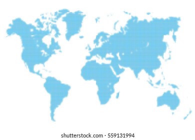 Dotted world map. Halftone vector template.