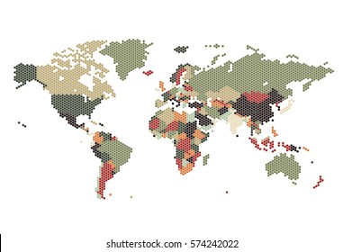 Dotted World map of hexagonal dots on white background. Vector illustration.