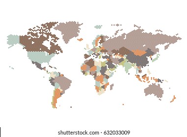 Dotted World map of hexagonal dots on white background. Vector illustration.