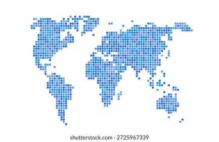 Ilustração pontilhada do mapa-múndi representando comunicação global e conexões internacionais.