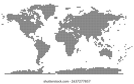 Dotted world map infographic showing all global landmasses. Realistic dotted world map feathering abstract country boundary in dotted shape. A versatile design element for educational or corporate use