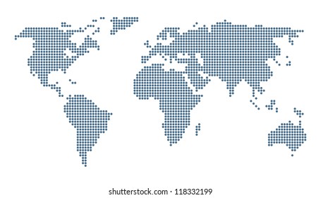 Dotted world map isolated on white. Vector image.