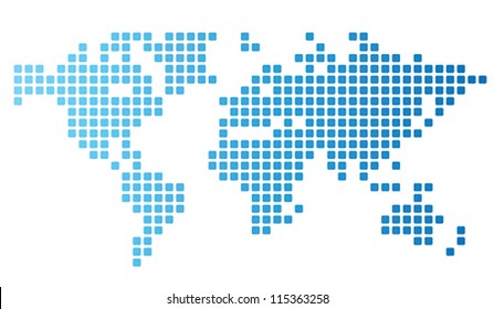 Dotted world map made of rounded rectangles. Vector illustration.